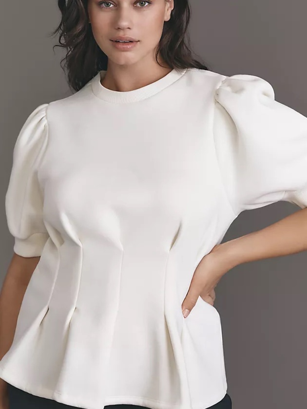 Anthropologie • Maeve Puff-Sleeve Pleated-Waist Peplum Top